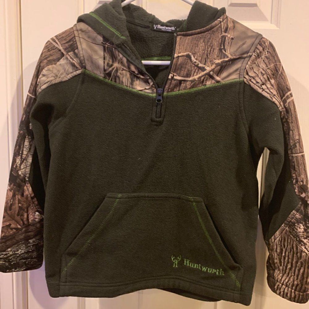 Huntsworth Youth's Anti-Pill Fleece Lifestyle Camo Hoodie - Charcoal Gray/Hidd'n